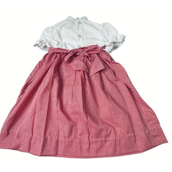 Vintage Merry Mites Girls 4T Red Gingham Dress With Embroidered Apron - Picture 5 of 13